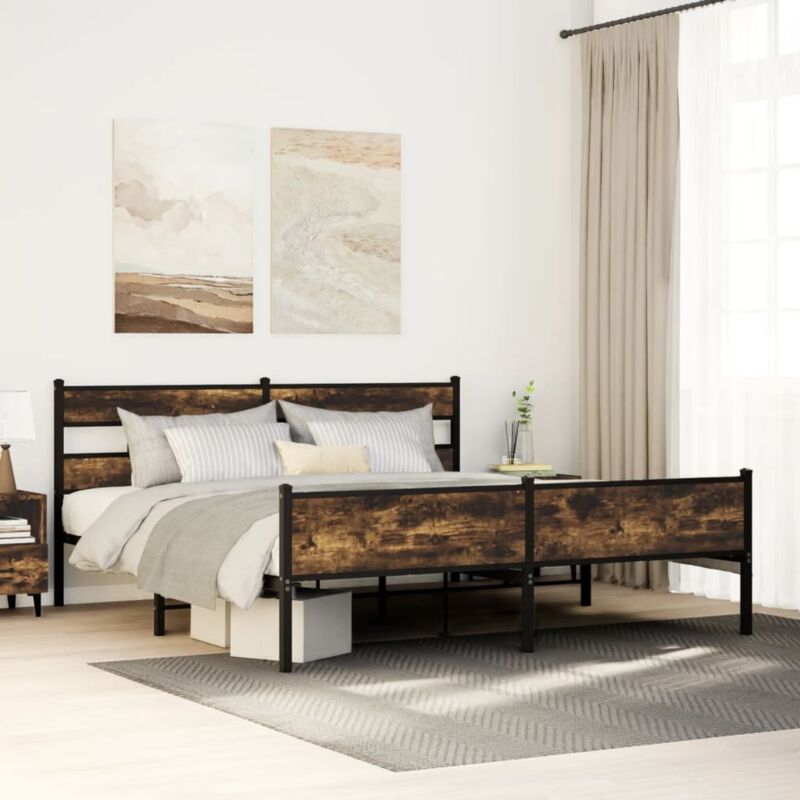 foto del prodotto vidaxl giroletto senza materaso in metallo rovere fumo 183x213 cm