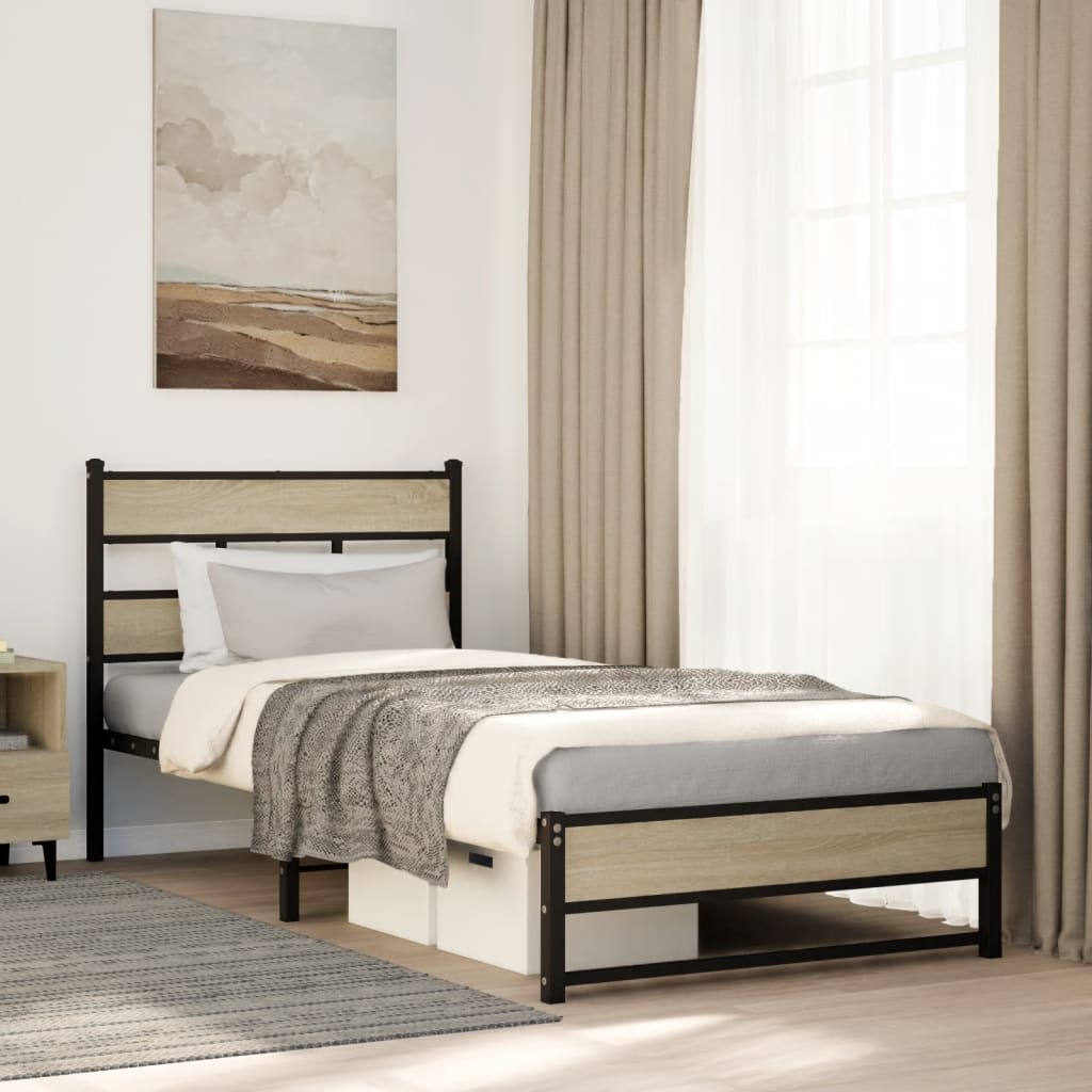 foto del prodotto vidaxl giroletto senza materaso in metallo rovere sonoma 80x200 cm