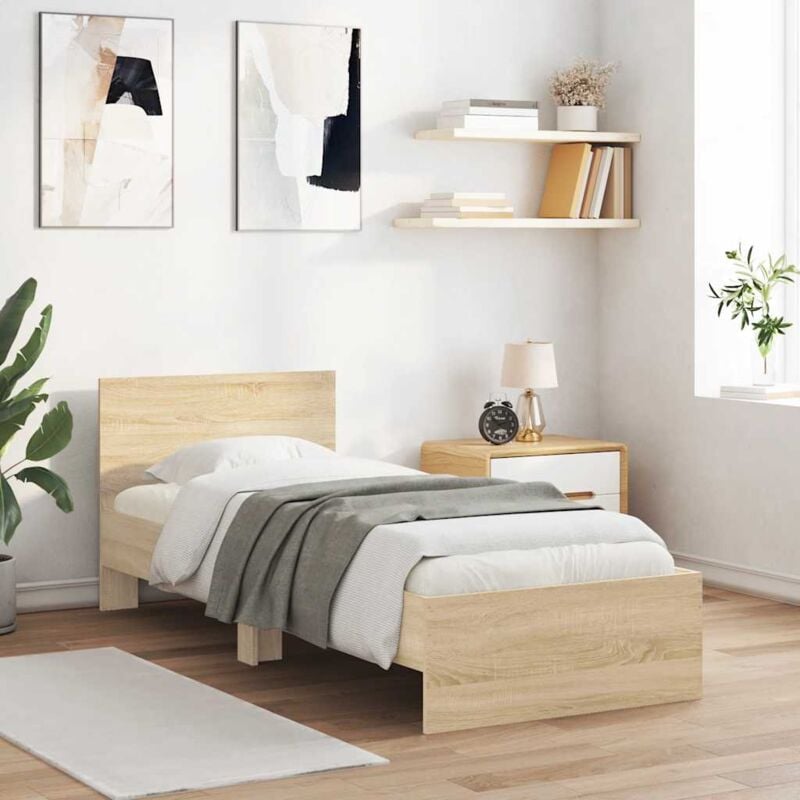 foto del prodotto vidaxl giroletto senza materasso con testiera rovere sonoma 75x190 cm