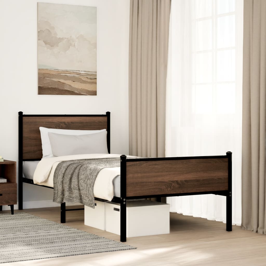 foto del prodotto vidaxl giroletto senza materasso in metallo rovere marrone 90x190 cm