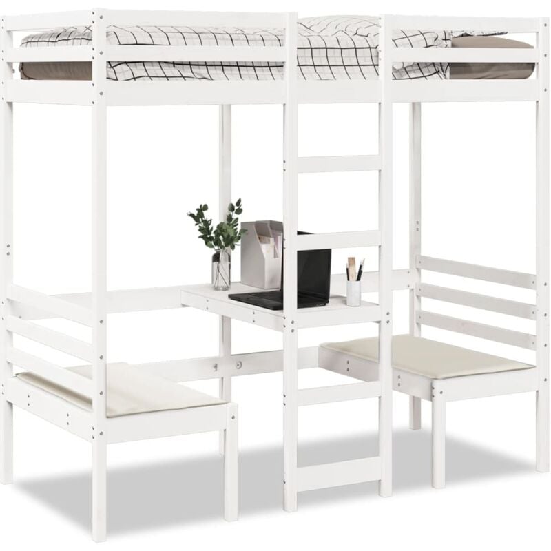foto del prodotto vidaxl giroletto soppalco con scrivania e sedie bianco 80x200cm pino