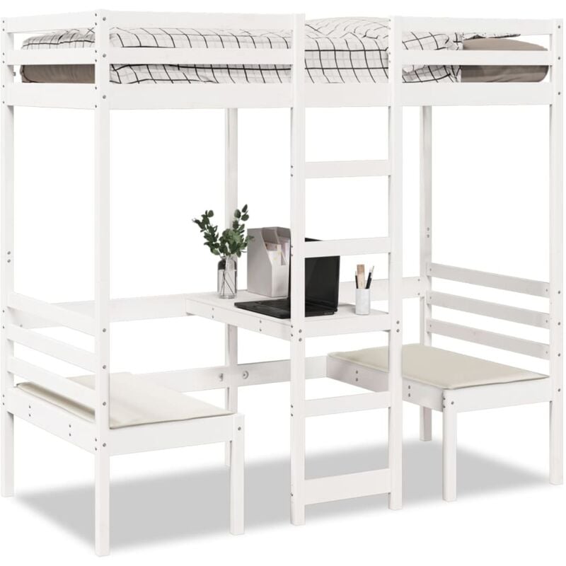 foto del prodotto vidaxl giroletto soppalco con scrivania e sedie bianco 90x200cm pino