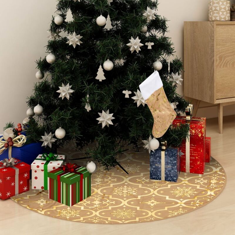 foto del prodotto vidaxl gonna albero natale raffinata con calza gialla tessuto 90 cm