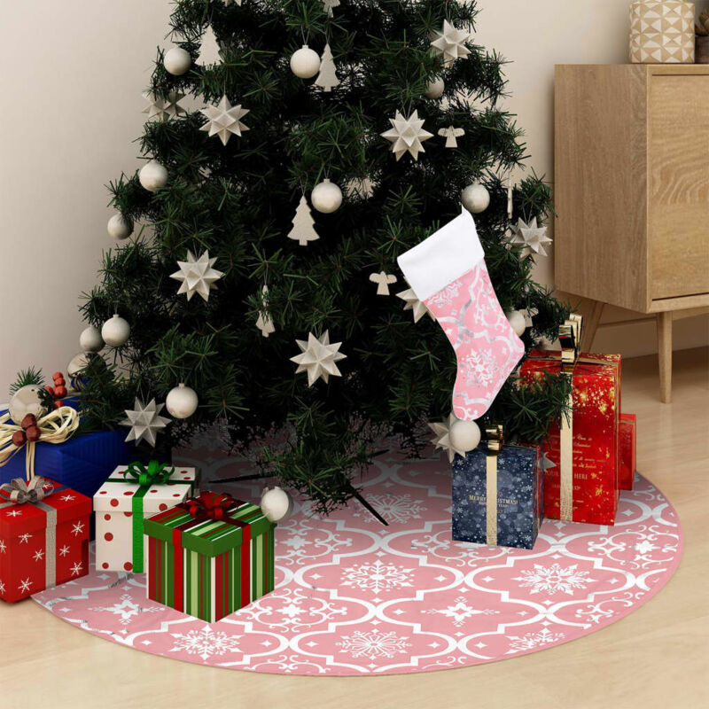 foto del prodotto vidaxl gonna albero natale raffinata con calza rosa tessuto 150 cm