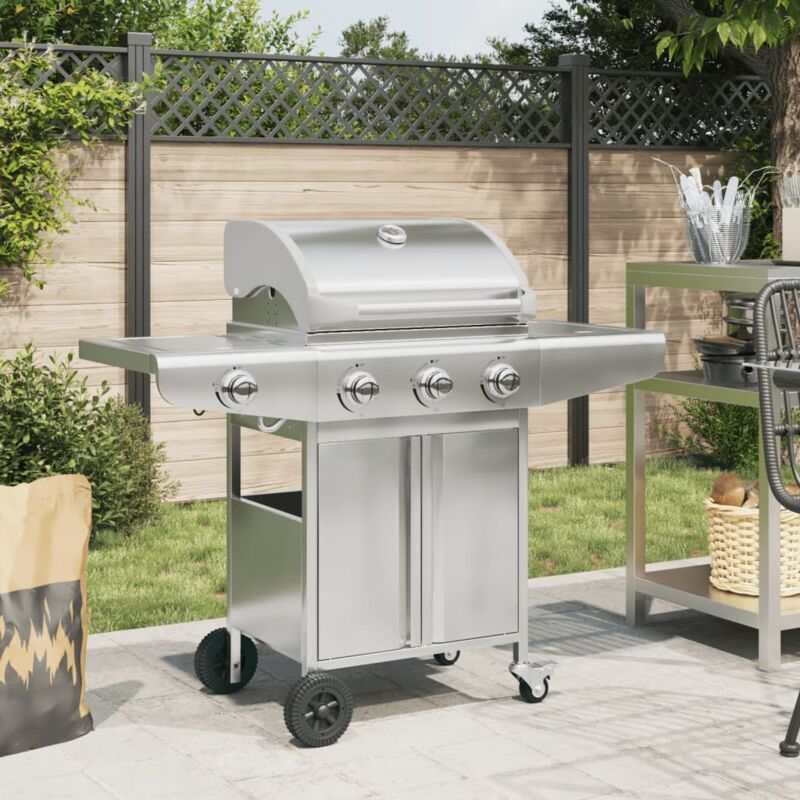 foto del prodotto vidaxl griglia barbecue a gas con 4 bruciatori argento in acciaio