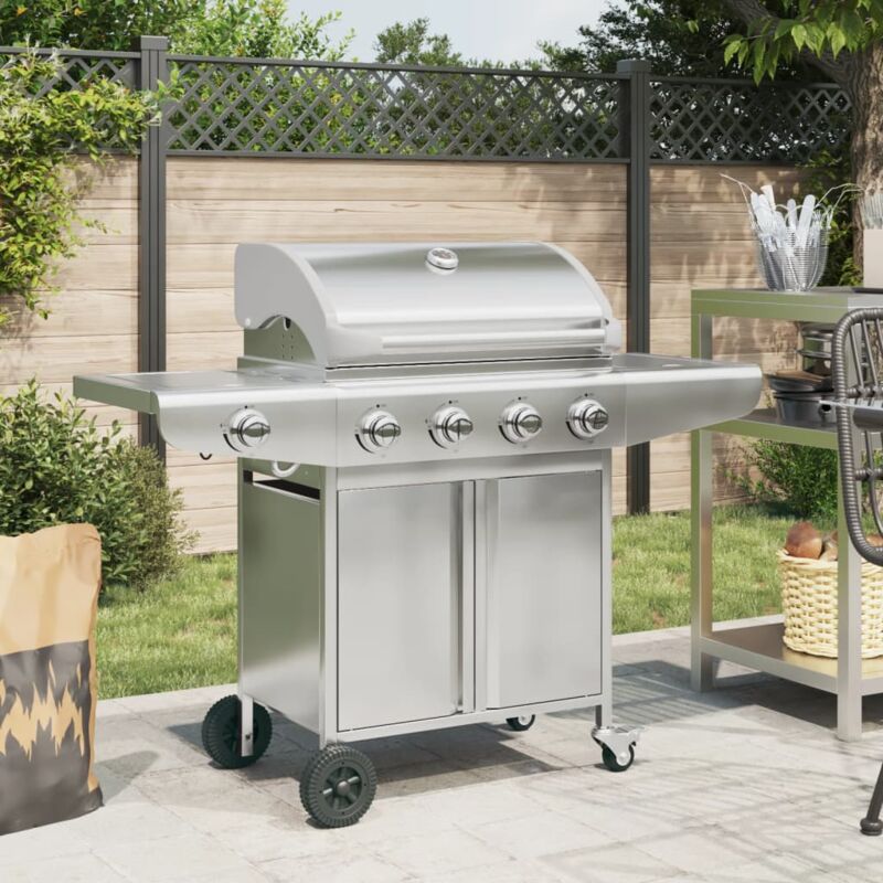 foto del prodotto vidaxl griglia barbecue a gas con 5 bruciatori argento in acciaio