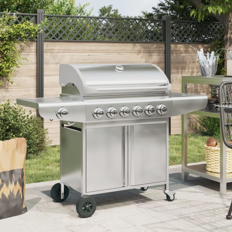 foto del prodotto vidaxl griglia barbecue a gas con 7 bruciatori argento in acciaio