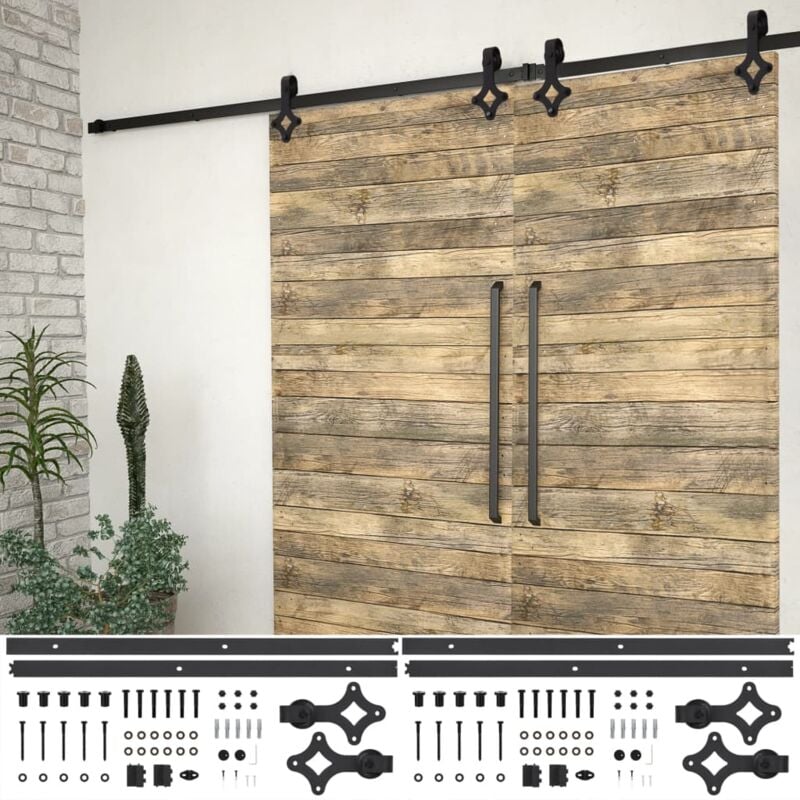 foto del prodotto vidaxl kit di binari per porte scorrevoli in acciaio nero set da 2 pezzi varie misure dimensioni 183 cm