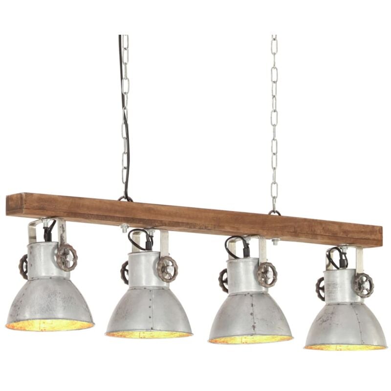 foto del prodotto vidaxl lampada a sospensione industriale argento e27 legno di mango 404825