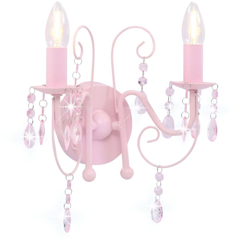 foto del prodotto vidaxl lampada da muro con perle 2 lampadine e14 vari colori colore rosa