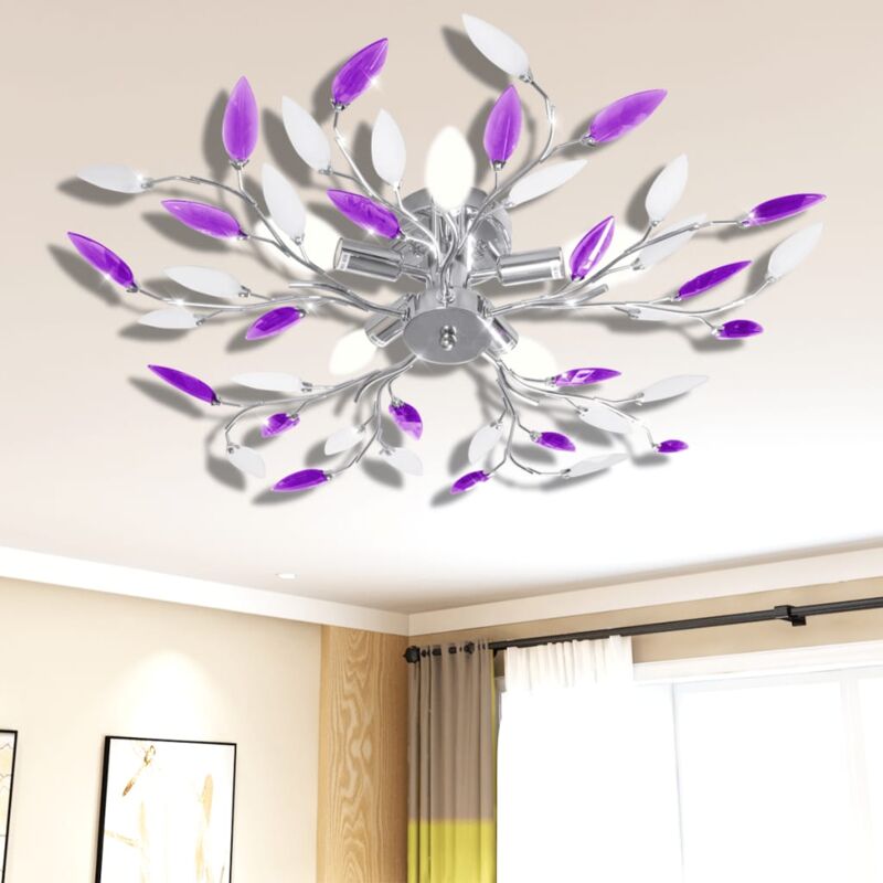 foto del prodotto vidaxl lampada da soffitto bianco e viola in cristalli acrilici 5 e14