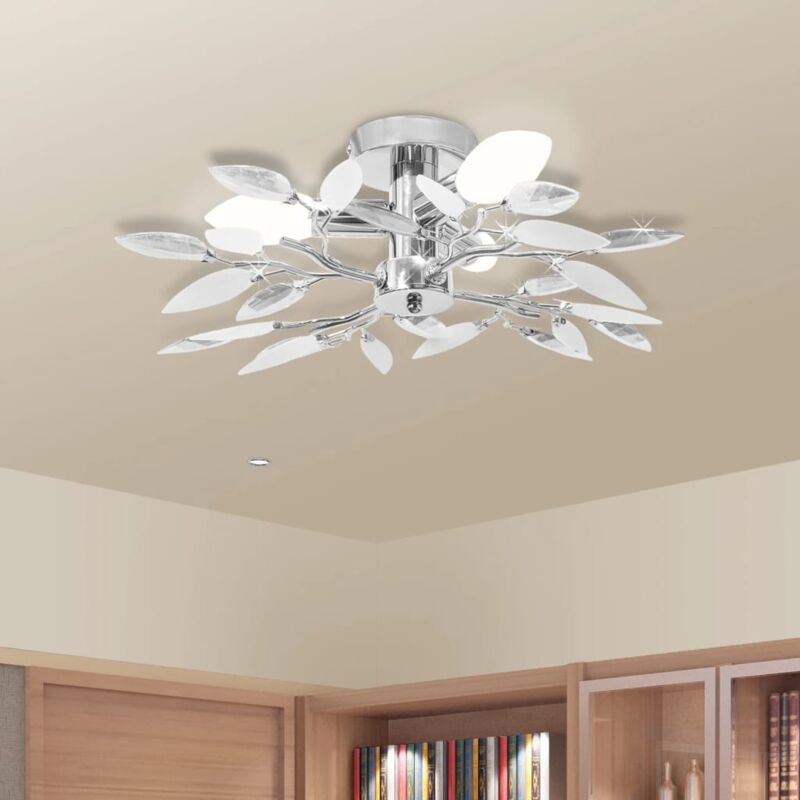 foto del prodotto vidaxl lampada da soffitto foglie bianco e acrilico trasparente 3xe14