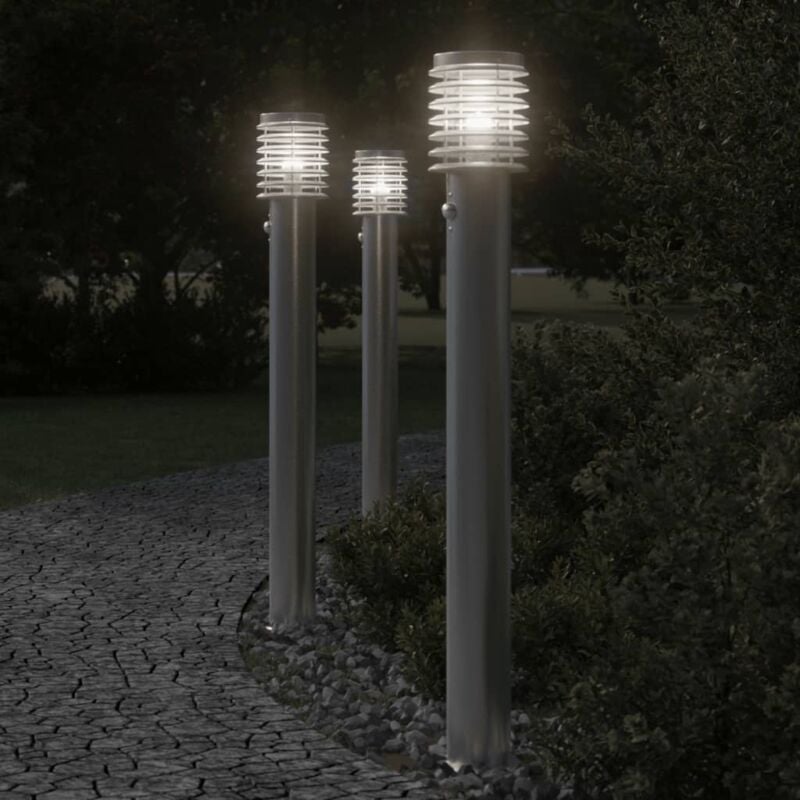 foto del prodotto vidaxl lampada da terra per esterni sensore argento 3 pz 110cm acciaio 997266
