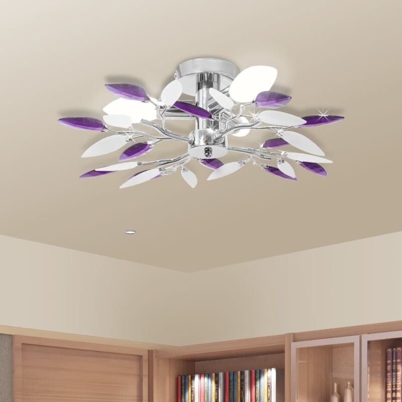 foto del prodotto vidaxl lampada soffitto foglie bianco e viola cristallo acrilico 3xe14