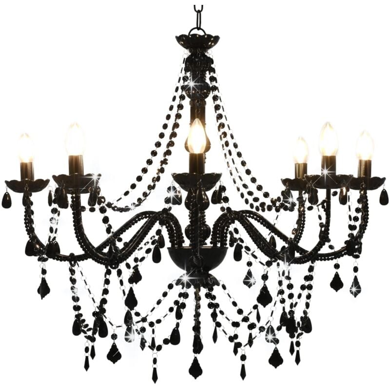 foto del prodotto vidaxl lampadario con perline nero 8 lampadine e14