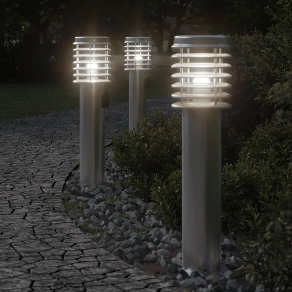foto del prodotto vidaxl lampade da terra esterni con presa 3 pz argento 60 cm acciaio