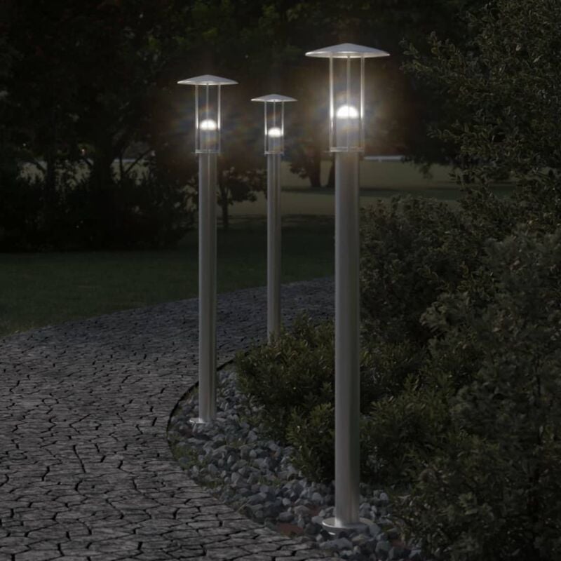 foto del prodotto vidaxl lampade da terra per esterni 3 pz argento 100cm in acciaio inox