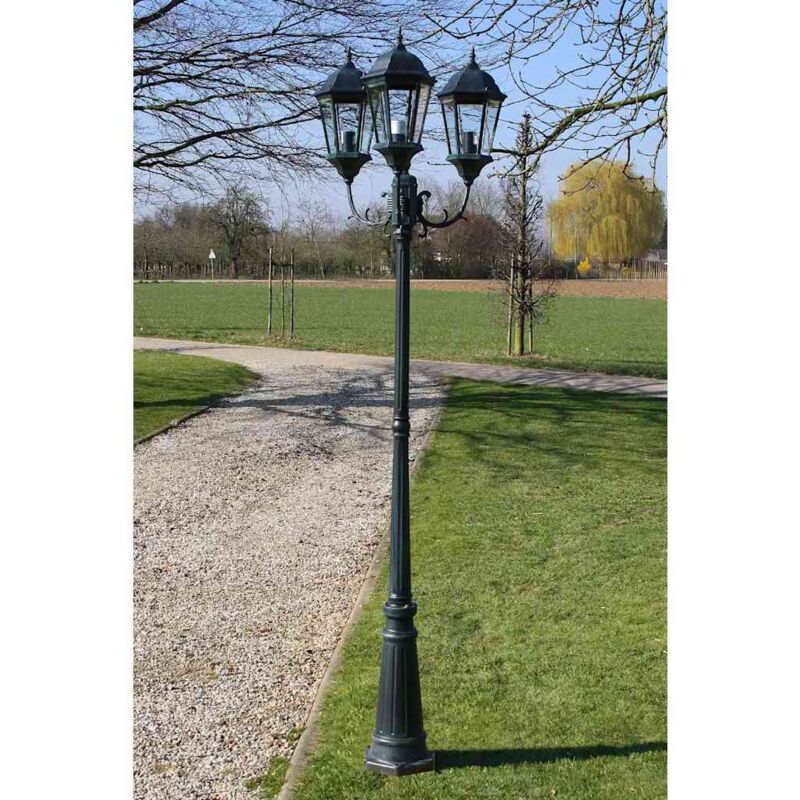 foto del prodotto vidaxl lampione da giardino 3 bracci 230 cm verde scuro nero aluminio