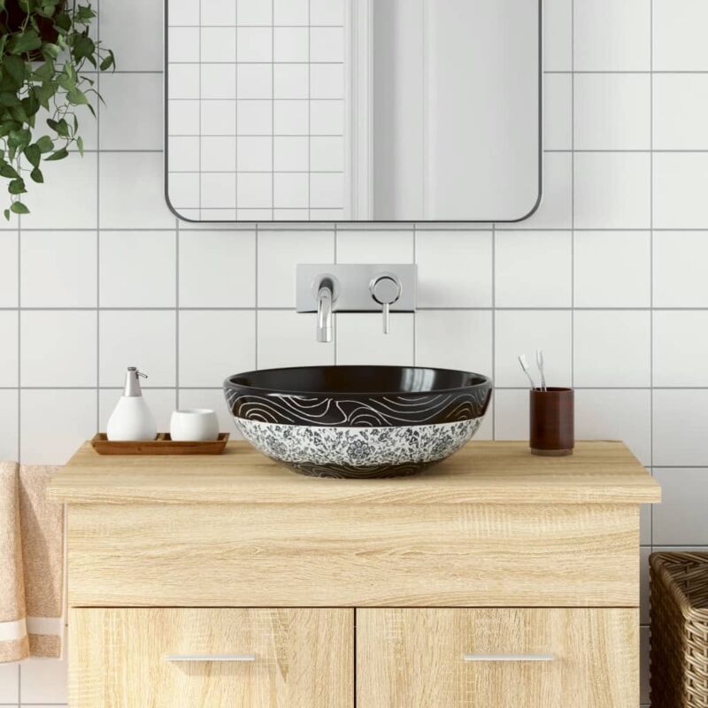 foto del prodotto vidaxl lavabo da appoggio nero e blu rotondo 41x14 cm ceramica
