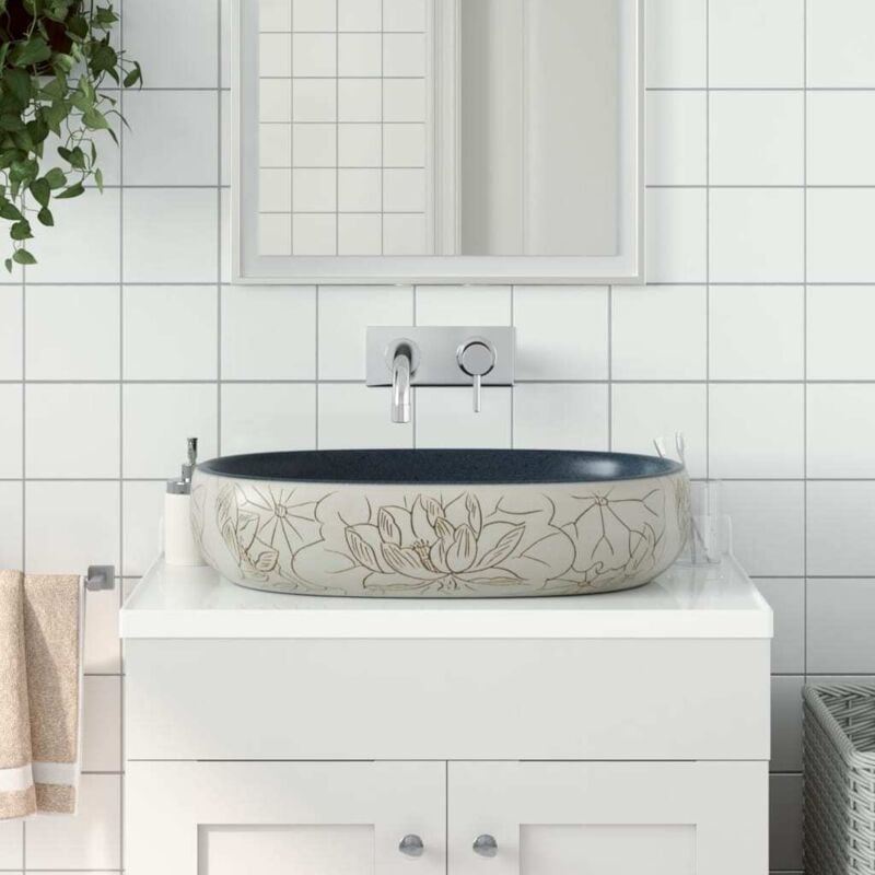 foto del prodotto vidaxl lavabo da appoggio sabbia e blu ovale 59x40x14 cm ceramica