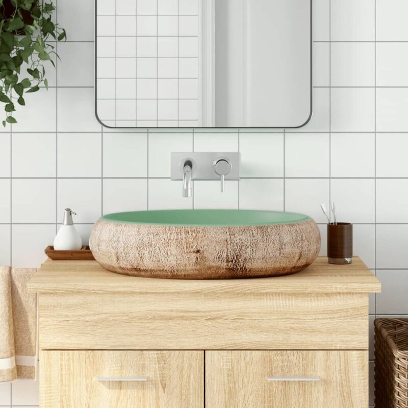 foto del prodotto vidaxl lavabo da appoggio verde e marrone ovale 59x40x15 cm ceramica