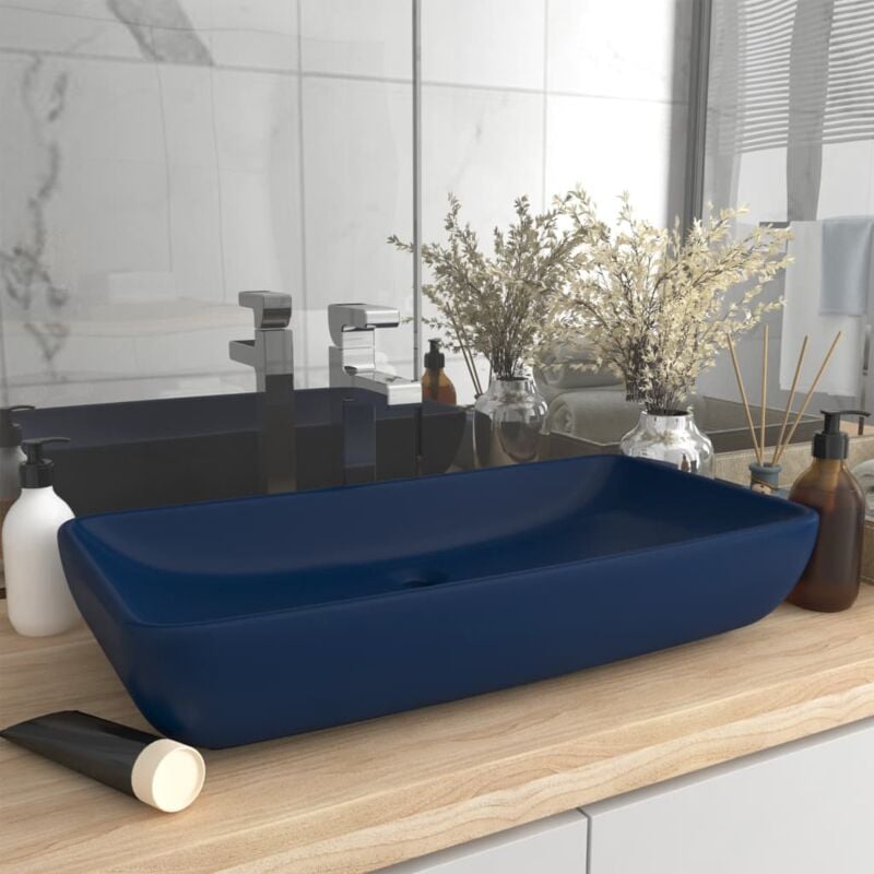 foto del prodotto vidaxl lavabo lusso rettangolare blu scuro opaco 71x38 cm in ceramica
