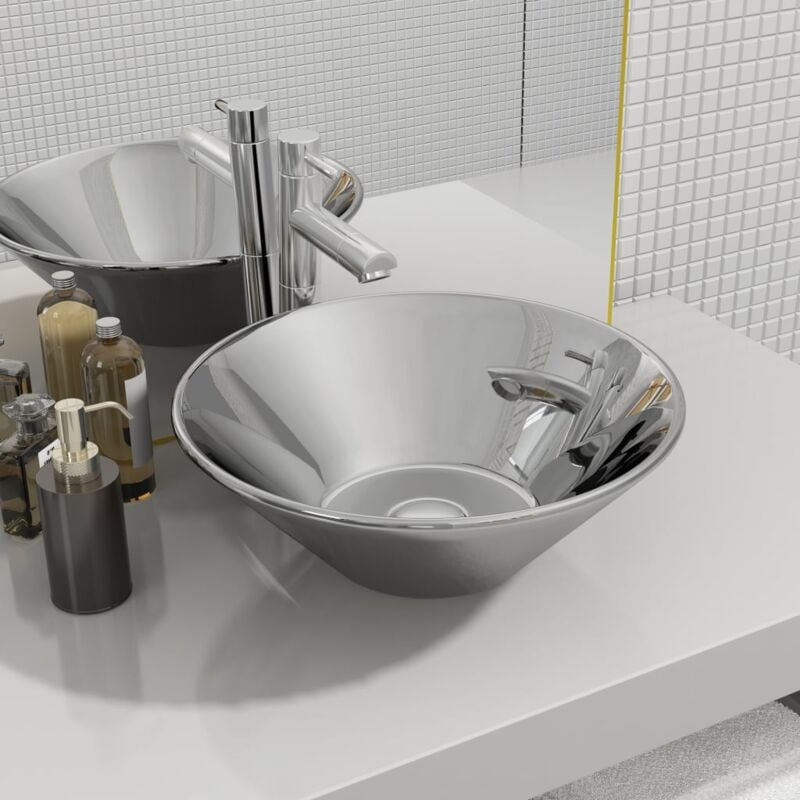 foto del prodotto vidaxl lavandino 42x14 cm in ceramica argento