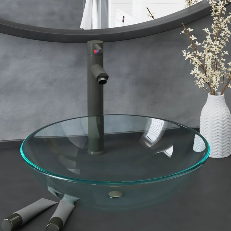 foto del prodotto vidaxl lavandino con rubinetto e piletta vetro temperato trasparente
