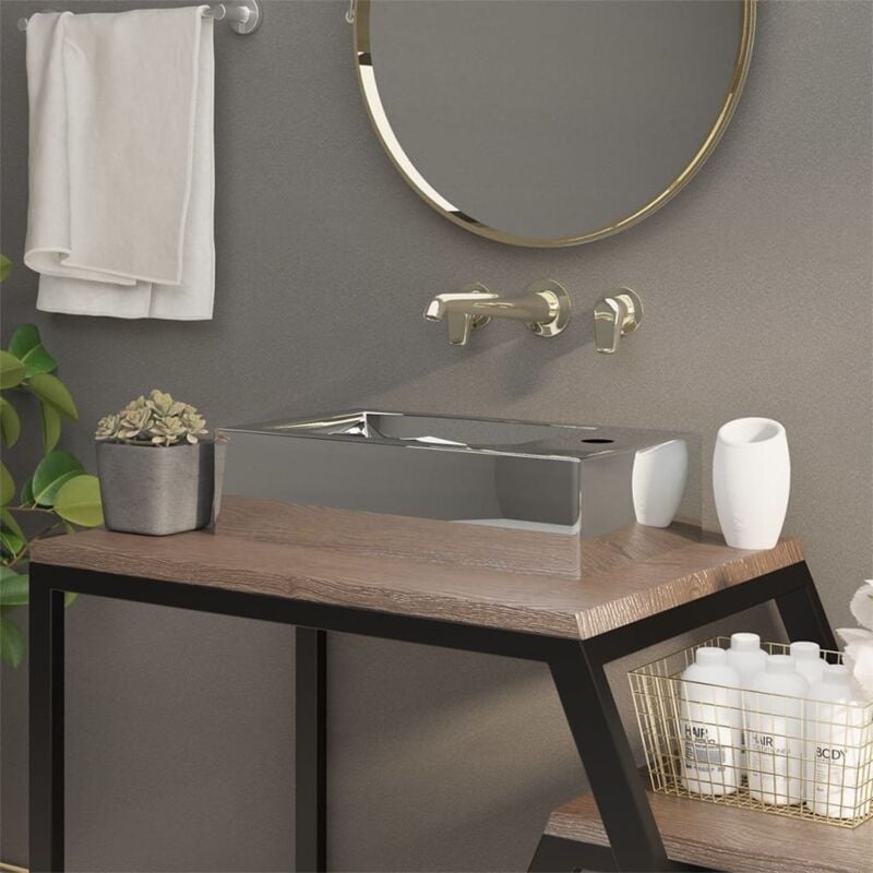 foto del prodotto vidaxl lavandino con troppopieno 49x25x15 cm in ceramica argento