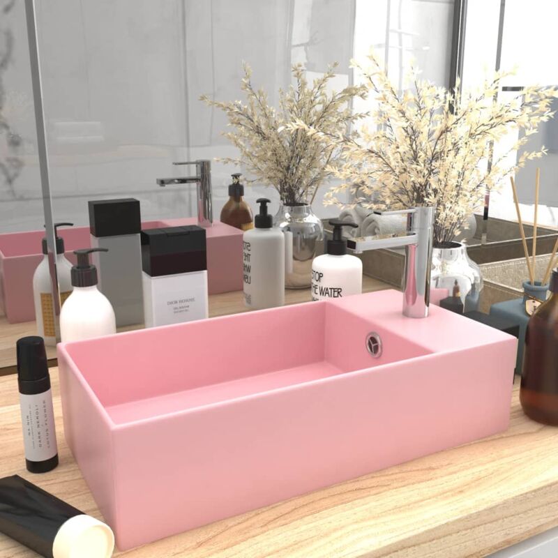 foto del prodotto vidaxl lavandino con troppopieno in ceramica rosa opaco
