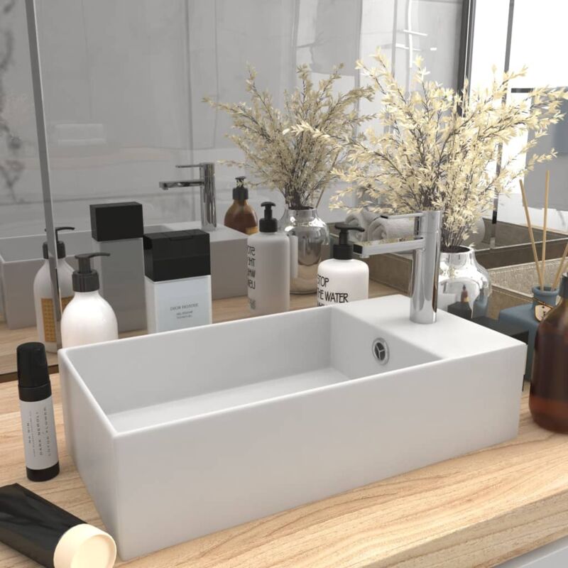 foto del prodotto vidaxl lavandino da parete con troppopieno in ceramica opaco vari colori colore bianco