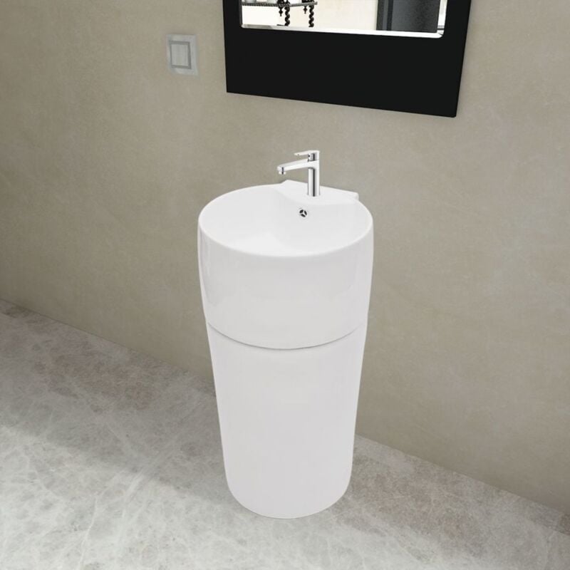 foto del prodotto vidaxl lavandino in ceramica rotondo alto foro rubinetto trabocco vari colori colore bianco