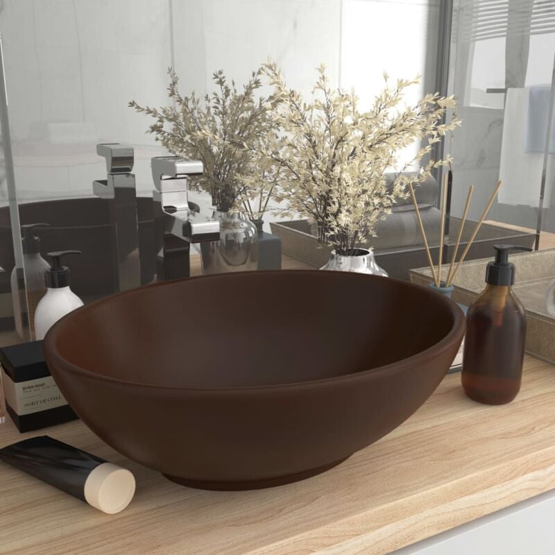 foto del prodotto vidaxl lavandino lusso ovale marrone scuro opaco 40x33 cm in ceramica