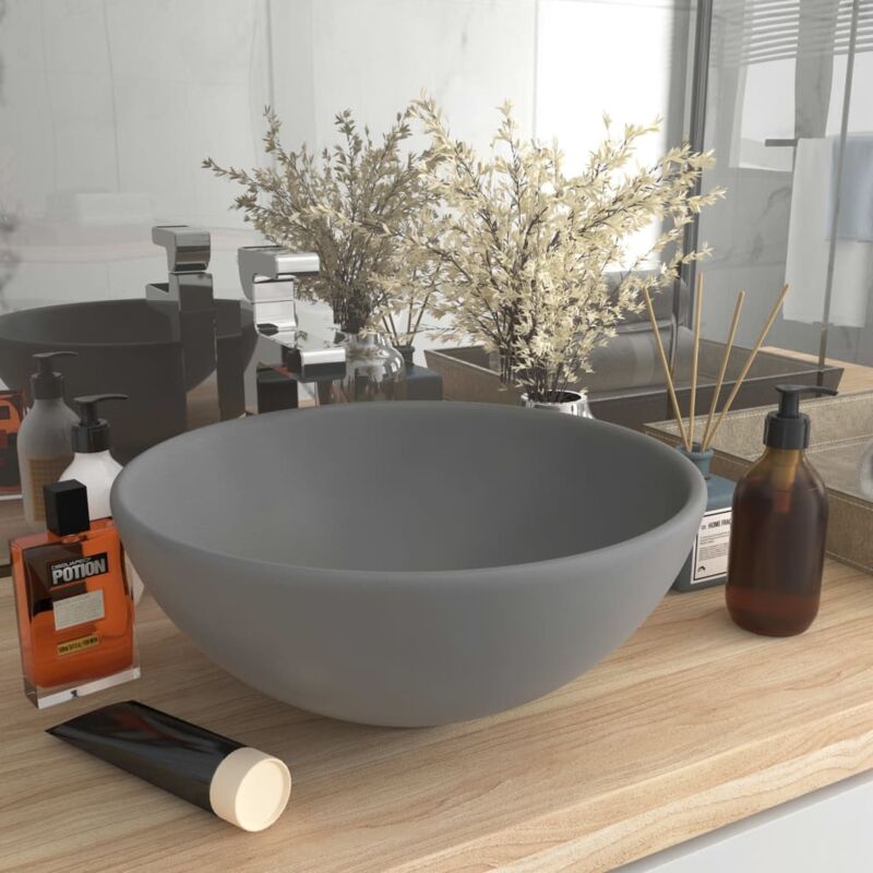 foto del prodotto vidaxl lavandino lusso rotondo grigio chiaro opaco 32,5x14 cm ceramica
