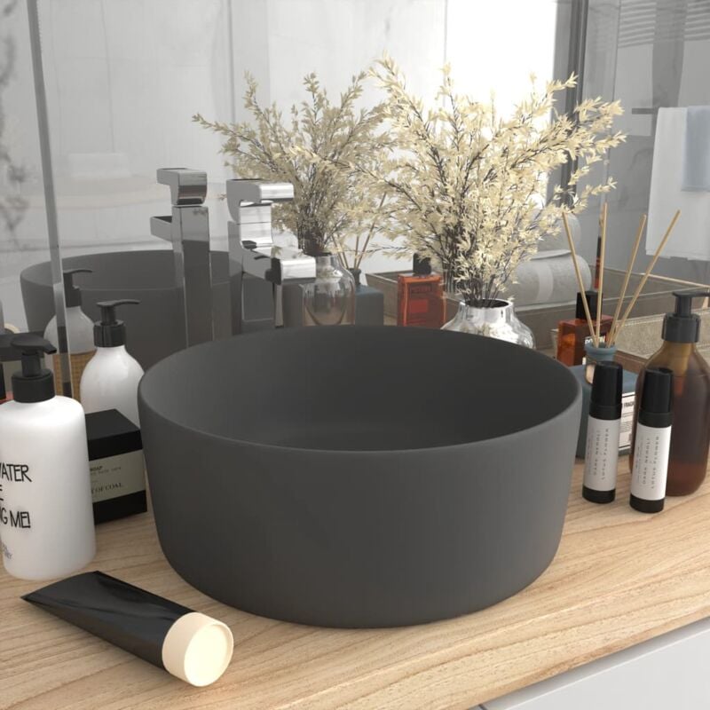 foto del prodotto vidaxl lavandino lusso rotondo grigio scuro opaco 40x15 cm in ceramica