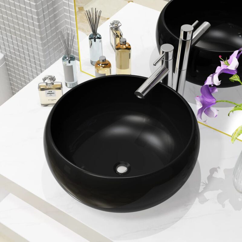 foto del prodotto vidaxl lavandino tondo in ceramica nero 40 x 15 cm
