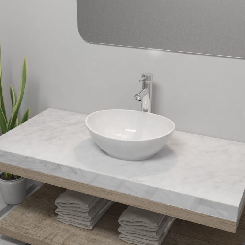 foto del prodotto vidaxl lavello bagno con miscelatore in ceramica ovale bianco