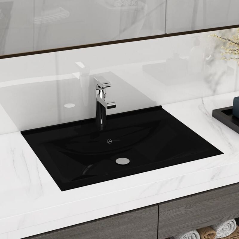 foto del prodotto vidaxl lavello bagno in ceramica di lusso con foro rubinetto vari colori colore nero