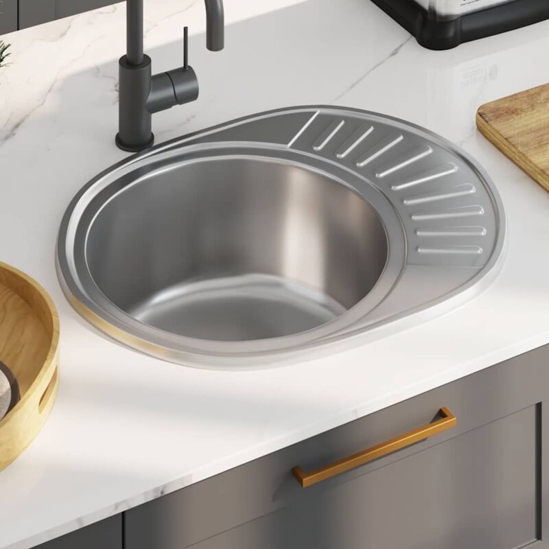 foto del prodotto vidaxl lavello da cucina con filtro e sifone ovale in acciaio inox