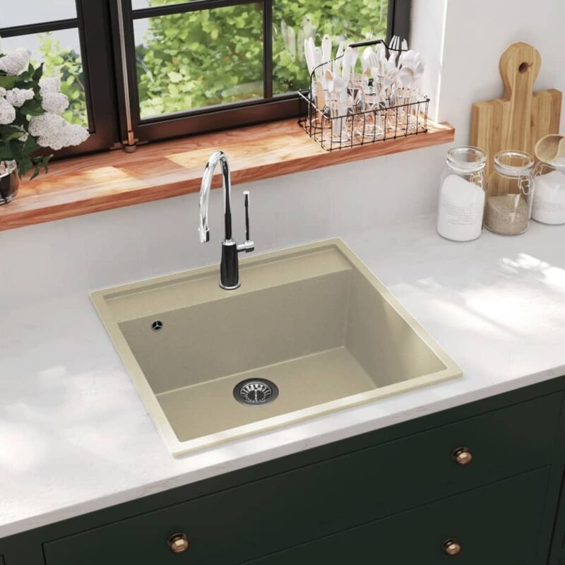 foto del prodotto vidaxl lavello da cucina con foro troppopieno in granito 53x50x20 cm vari colori colore beige