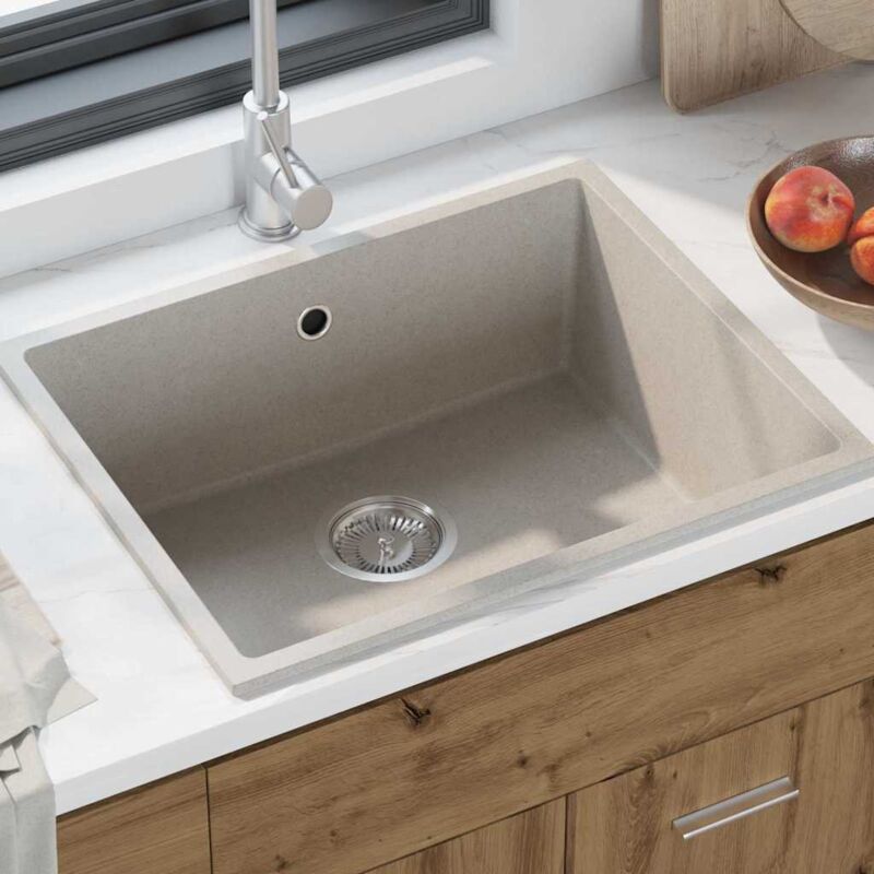foto del prodotto vidaxl lavello da cucina in granito beige con foro di scolo
