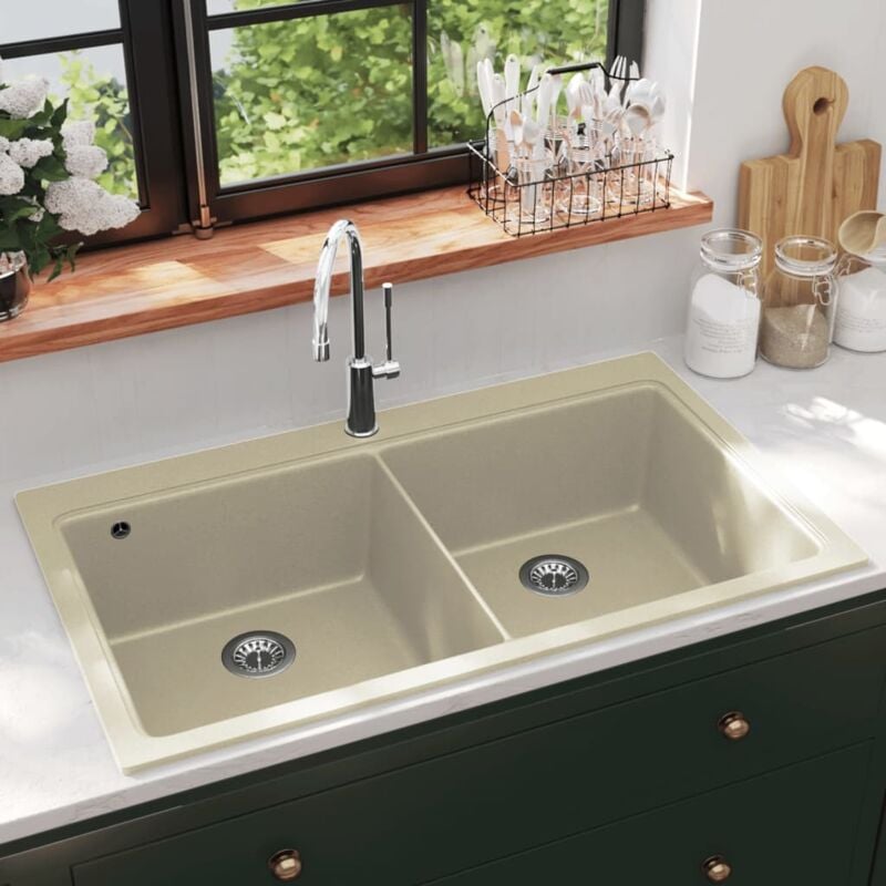 foto del prodotto vidaxl lavello da cucina in granito vasca doppia beige