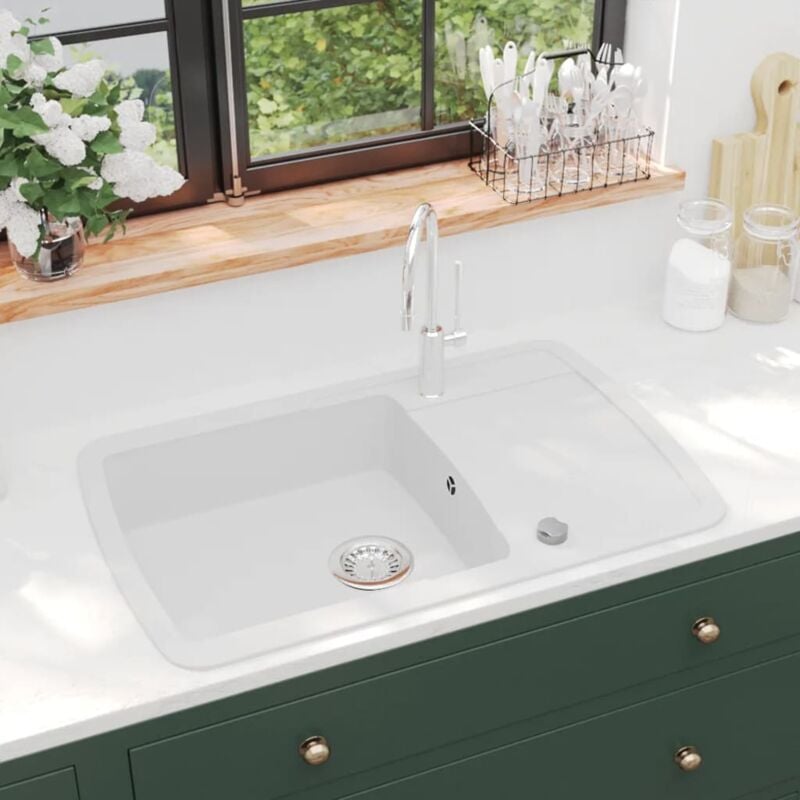 foto del prodotto vidaxl lavello da cucina in granito vasca singola con filtro vari colori dimensioni bianco