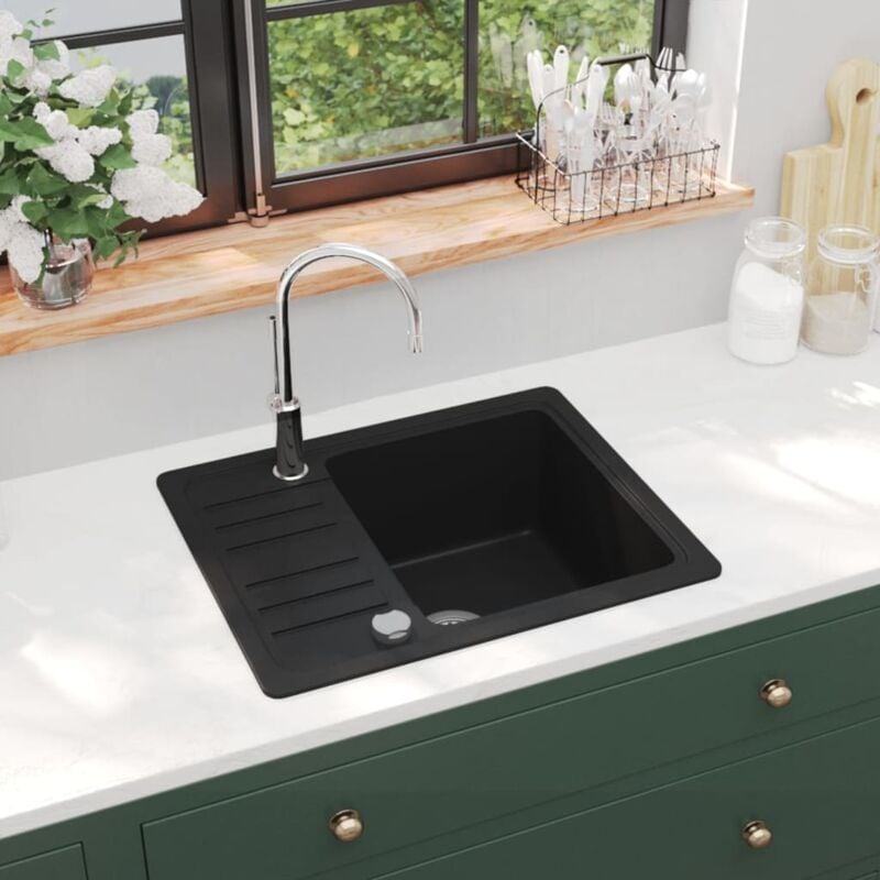 foto del prodotto vidaxl lavello da cucina in granito vasca singola nera
