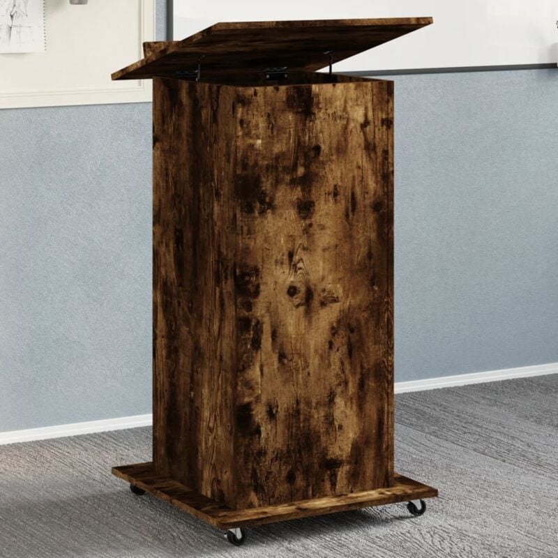 foto del prodotto vidaxl leggio con ruote e cassetto rovere fumo 55x55x107cm multistrato