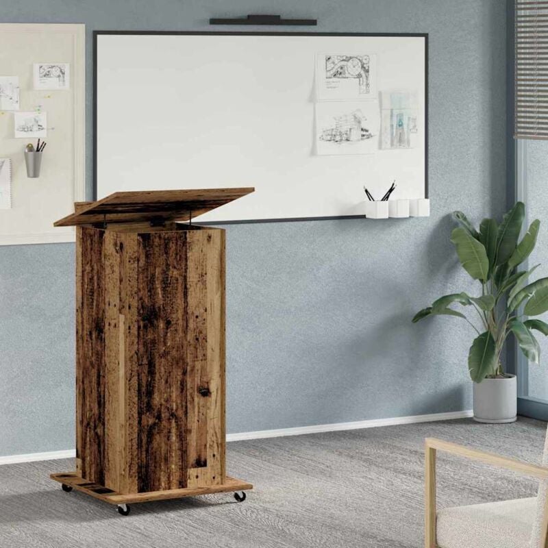 foto del prodotto vidaxl leggio podio con ruote legno vecchio legno ingegnerizzato