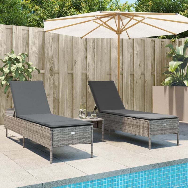foto del prodotto vidaxl lettini prendisole 2 pz con cuscini grigio in polyrattan