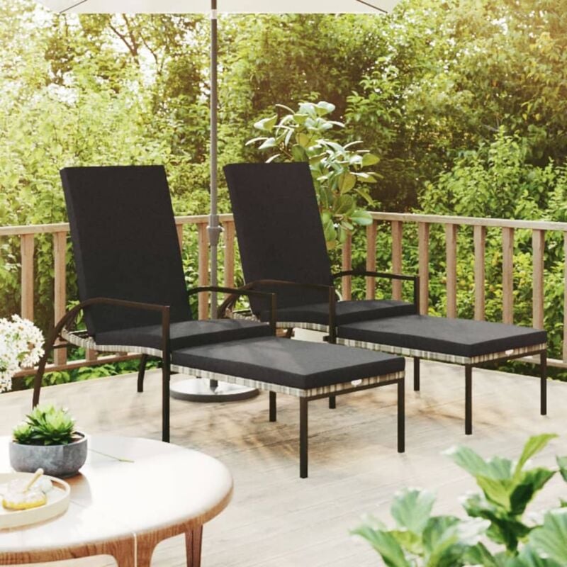 foto del prodotto vidaxl lettini prendisole 2 pz con poggiapiedi in rattan pe grigio