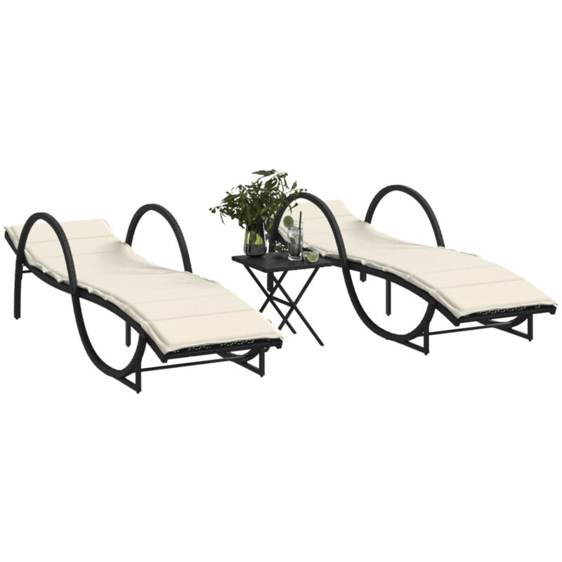 foto del prodotto vidaxl lettini prendisole 2 pz con tavolino nero in polyrattan