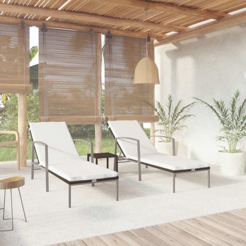foto del prodotto vidaxl lettini prendisole 2 pz con tavolo in polyrattan marrone